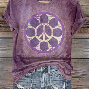 Vintage Geometric Crew Neck Short Sleeve T-shirt, T-shirts, color:Purple|size:4XL, catalog Noracora shop