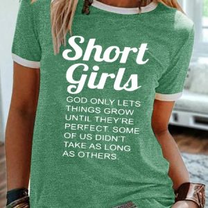Women's Funny Short Girl Crew Neck Casual T-shirt, T-shirts, Lilicloth.com