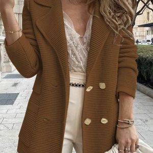 Women's Spring/Fall Outerwear Casual Plain Long Sleeve Shawl Collar Regular Blazer, JustFashionNow Blazers, color:Coffee|size:XXL,
