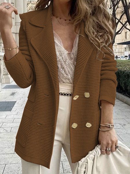 Women's Spring/Fall Outerwear Casual Plain Long Sleeve Shawl Collar Regular Blazer, JustFashionNow Blazers, color:Coffee|size:XXL,