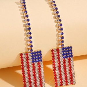 Independence Day Flag Rhinestone Earrings, Earring, color:Color1|size:One-size, catalog Noracora shop