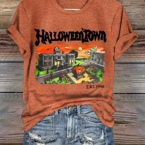 Women's Vintage Halloween Town Est 1998 Loose Simple T-Shirt, T-shirts, Lilicloth.com