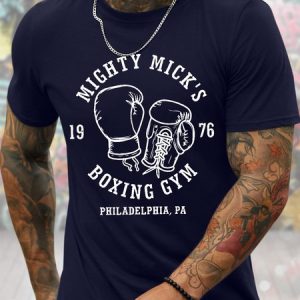 Men's Mighty Mick'S 1976 Boxing Gym Philadelphia Pa Funny Graphic Printing Casual Loose Text Letters Cotton T-Shirt, T-shirts, Lilicloth.com