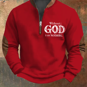 Men's Vintage Faith "Without God I Am Nothing," Printed Zip Collar Sweatshirt, Hoodies&Sweatshirts, Lilicloth.com