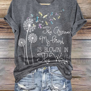 Casual Dandelion Print Crew Neck Short Sleeve T-shirt, T-shirts, color:Deep Gray|size:4XL, catalog Noracora shop