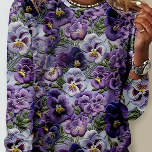 Women's Long Sleeve Blouse Spring/Fall Floral Crew Neck Daily Going Out Casual Top, JustFashionNow Shirts, color:Purple|size:4XL,