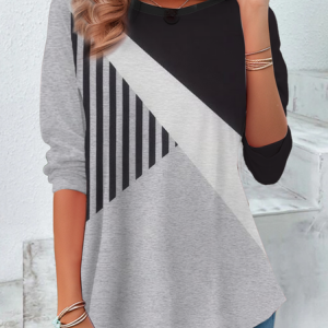 Women's Long Sleeve Tee T-shirt Spring/Fall Striped Printing Crew Neck Casual Top, JustFashionNow T-Shirts, color:As Picture|size:XXL