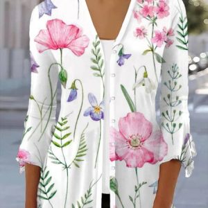 Women's Floral Regular Loose Kimono, Cardigans, color:White|size:XXL, catalog Noracora shop