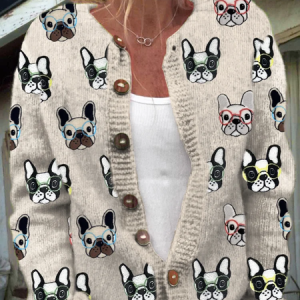 Funny Dogs With Glasses Print Women's Cardigan, Cardigans, Lilicloth.com