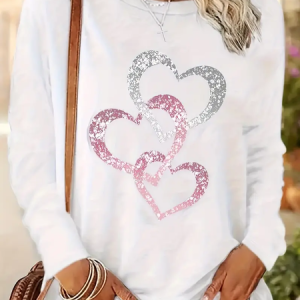 Women's Long Sleeve Tee T-shirt Spring/Fall Heart/Cordate Jersey Crew Neck Daily Going Out Casual Top, JustFashionNow T-Shirts, color:White|size:XXL