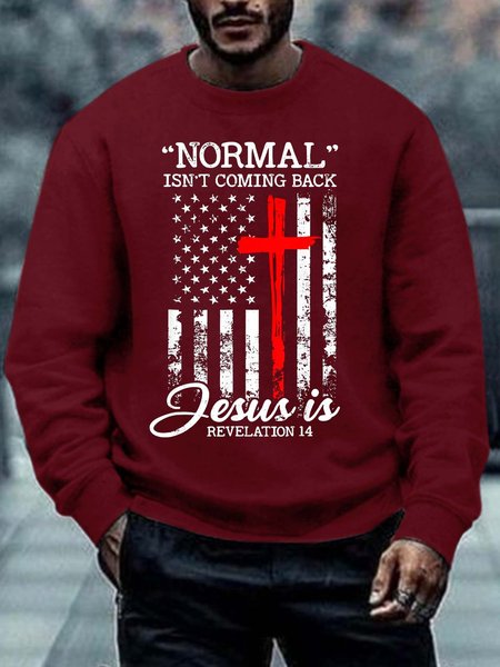 Men Normal Isn’t Coming Back Jesus Text Letters Crew Neck Casual Sweatshirt, Hoodies&Sweatshirts, Lilicloth.com