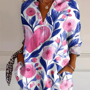 Women's Breast Cancer Awareness Print Casual Cotton Shirt, Blouses, Lilicloth.com