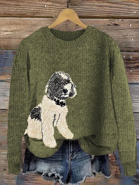 Women's Winter Maple Leaf Casual Long Sleeve Crew Neck Knitted Sweater, JustFashionNow Sweaters, color:Green|size:5XL,