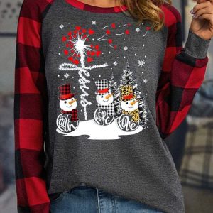 Women’s Merry Christmas Faith Love Hope Christmas Polyester Cotton Loose Casual Top, Long sleeves, Lilicloth.com