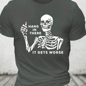Hang In There Skeleton Cotton T-Shirt, T-shirts, Lilicloth.com