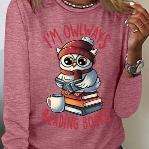 Owlways Reading Books Casual Long Sleeve Shirt, Long sleeves, Lilicloth.com