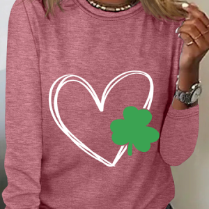 Shamrock Heart Casual Long Sleeve Shirt, Long sleeves, Lilicloth.com