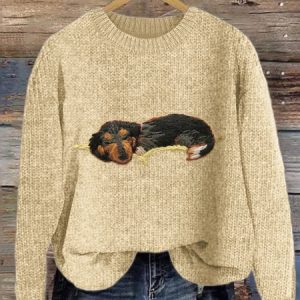 Cute puppy art round neck sweater, Sweaters, Lilicloth.com