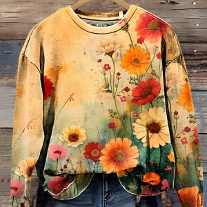 Vintage Floral Art Print Casual Sweatshirt, Hoodies&Sweatshirts, Lilicloth.com