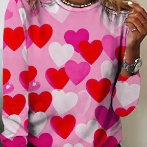 Vintage Valentine's Day Crew Neck Long Sleeve T-shirt, T-shirts, color:As Picture|size:5XL, catalog Noracora shop