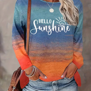 Women's Casual Gradient Faith T-Shirt, Long sleeves, Lilicloth.com