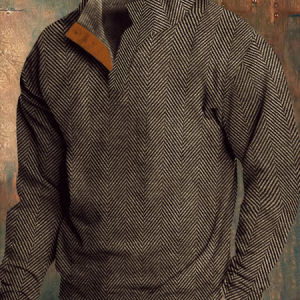 Men's Western Vintage Jacquard Herringbone Design Stand Collar Button Sweatshirt, Hoodies&Sweatshirts, Lilicloth.com