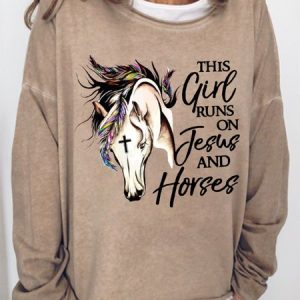This Girl Run On Jesus And Horses Women's Sweatshirt, Hoodies&Sweatshirts, Lilicloth.com
