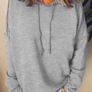 Women Plain Hoodie Regular Casual Sweatshirt, Hoodies&Sweatshirts, Lilicloth.com