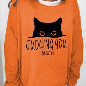 Judging You Silently Black Cat Casual Sweatshirt, Hoodies&Sweatshirts, Lilicloth.com