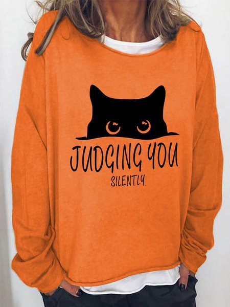 Judging You Silently Black Cat Casual Sweatshirt, Hoodies&Sweatshirts, Lilicloth.com