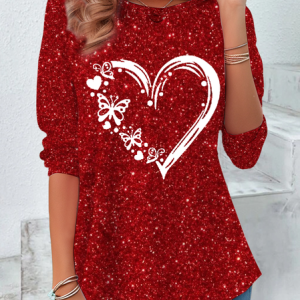 Casual Butterfly Crew Neck Long Sleeve T-shirt, Blouses, color:Red|size:XXL, catalog Noracora shop