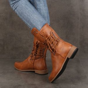 Casual Plain Zipper Block Heel Riding Boots, Shoes, color:Light Brown|size:43, catalog Noracora shop