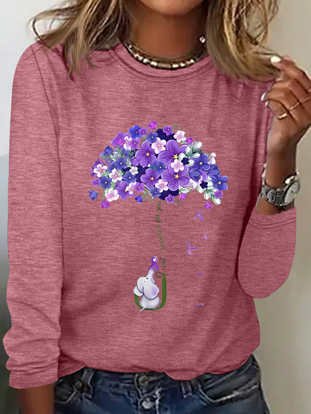 Women's I Will Remember For You Dementia Alzheimer's Disease Awareness Print Casual Long Sleeve Shirt, Long sleeves, Lilicloth.com