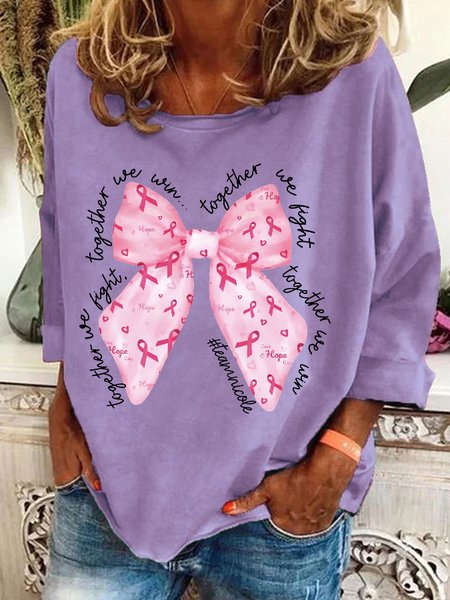 In October We Wear Pink Breast Cancer Awareness Together We Fight We Win Bow Coquette Casual Sweatshirt, Hoodies&Sweatshirts, Lilicloth.com