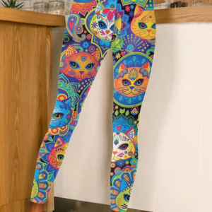 Women Funny Regular Fit Cat Leggings, Leggings, Lilicloth.com