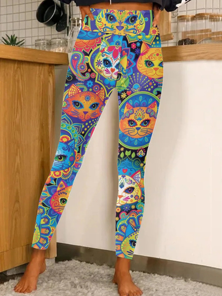 Women Funny Regular Fit Cat Leggings, Leggings, Lilicloth.com