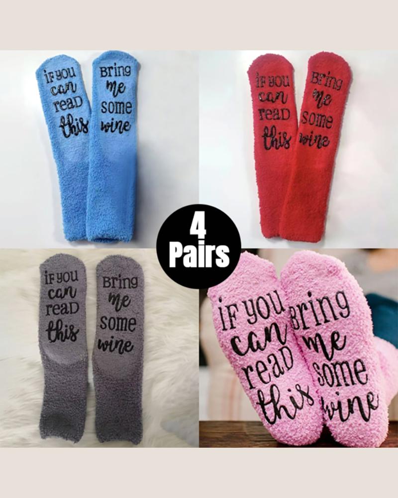 4 Pairs Letter Graphic Socks Soft Cotton Mid Calf Crew Socks, women Socks, ChicMe catalog