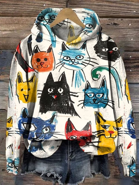 Funny Cat Loose Cotton Casual Hoodie Hoodie, Hoodies&Sweatshirts, Lilicloth.com