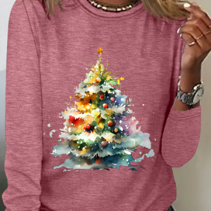 Christmas Tree Casual Long Sleeve Shirt, Long sleeves, Lilicloth.com