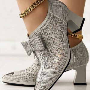 Side Zip Rhinestone Bowknot Decor Chunky Heels, women Chunky, ChicMe catalog