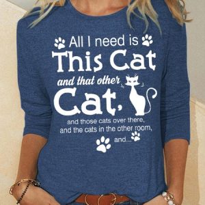 Womens Cat Lover Long Sleeve Casual Top, Long sleeves, Lilicloth.com