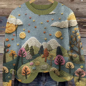Forest Art Round Neck Sweater, Sweaters, Lilicloth.com