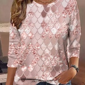 Abstract printed casual round neck women's T-shirt, Long sleeves, Lilicloth.com