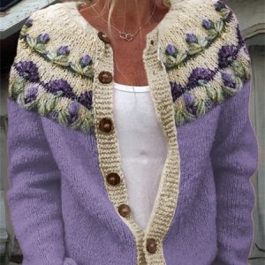 Purple flower button knit cardigan, Cardigans, Lilicloth.com