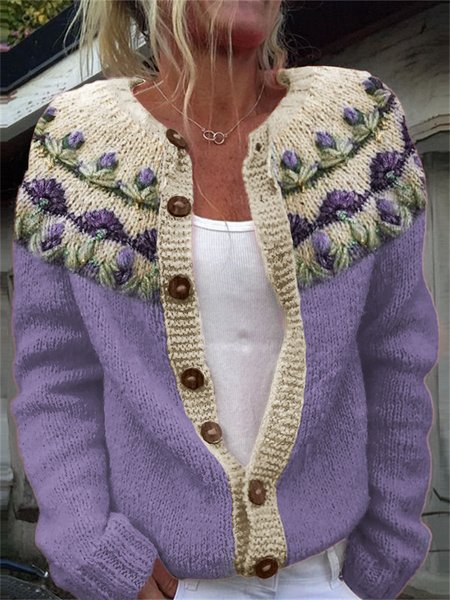 Purple flower button knit cardigan, Cardigans, Lilicloth.com