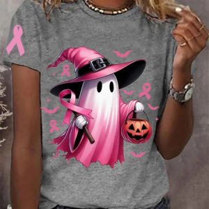 Women's In October We Wear Pink Halloween Ghost Breast Cancer Awareness Tee, T-shirts, Lilicloth.com