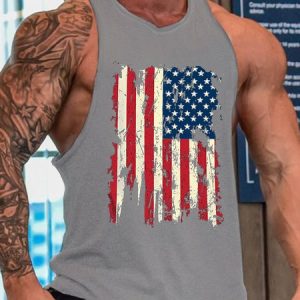 Men‘s American Flag Crew Neck Casual, Tank Tops, Lilicloth.com