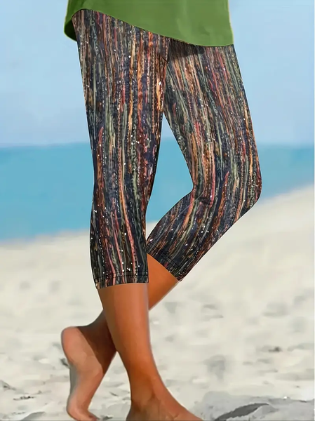 Women's Trousers Elastic Waist Legging Daily Going Out Casual Printing Abstract Stripes Summer Pants, JustFashionNow Leggings, color:As Picture|size:XXL,