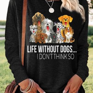 Women's Dog Lover Casual Crew Neck Top, Long sleeves, Lilicloth.com
