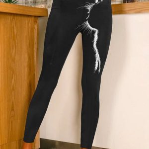 Cat print casual women's tight leggings, Leggings, Lilicloth.com